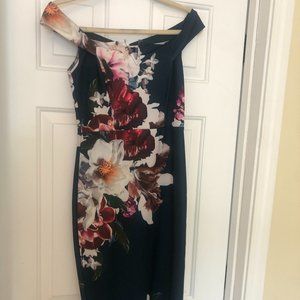 Blue floral off-the-shoulder dress - Size 6